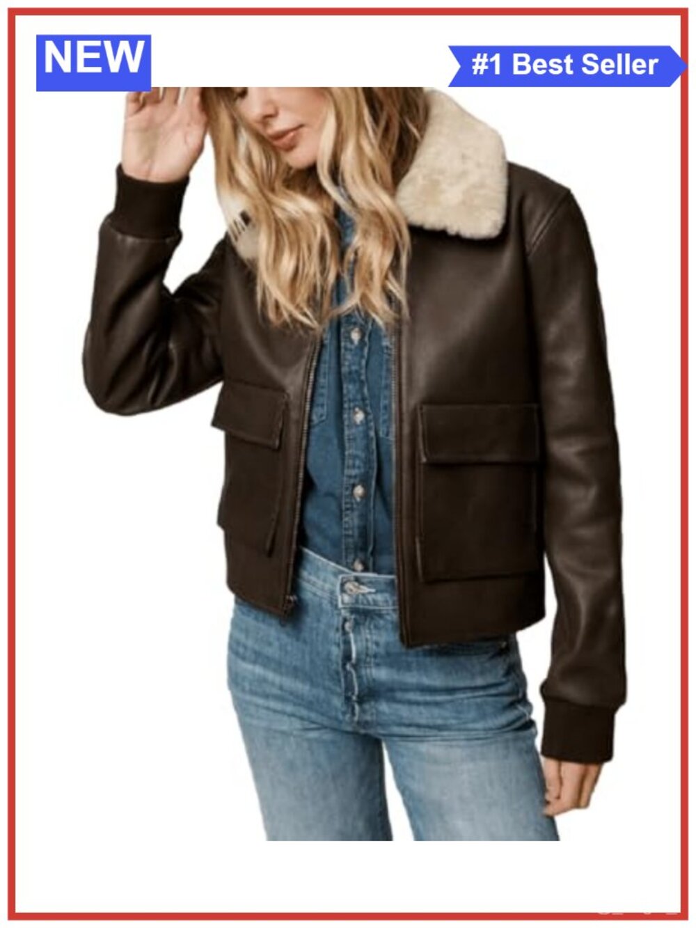 Women's A2 Aviator Removable Fur Collar Leather Bomber Jacket